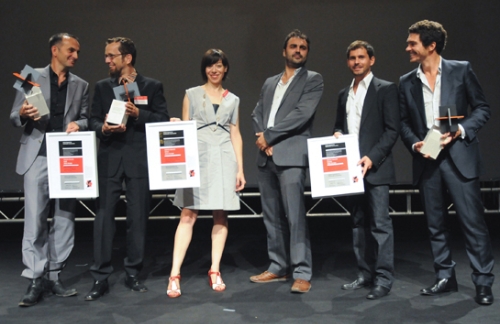 Winners Holcim  (l-r) - Tim Edler (Gold), Carlos Arroyo and Vanessa Cerezo (Silver), and Tanguy Vermet, Samuel Nageotte and Philippe Rizzotti (Bronze)